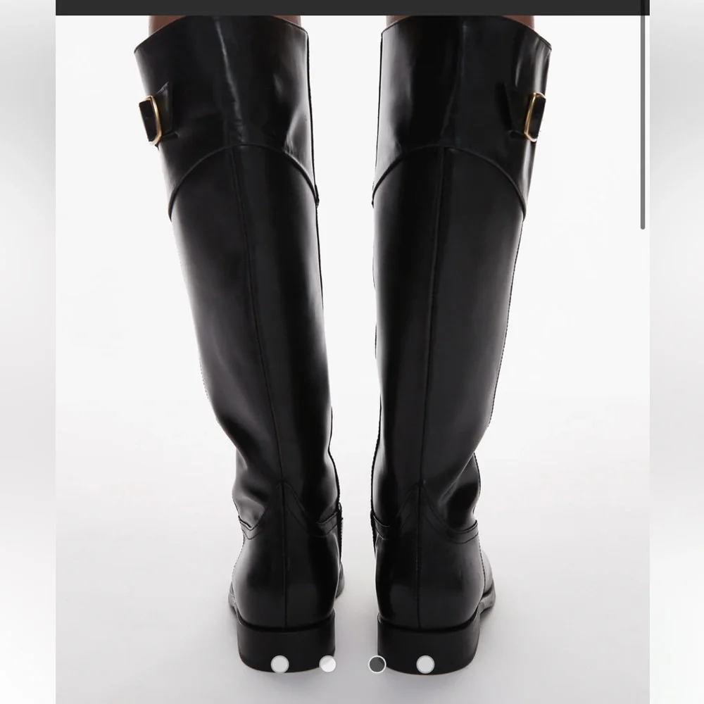 Mango Black Leather Tall Riding Boots with Buckle, new with tags